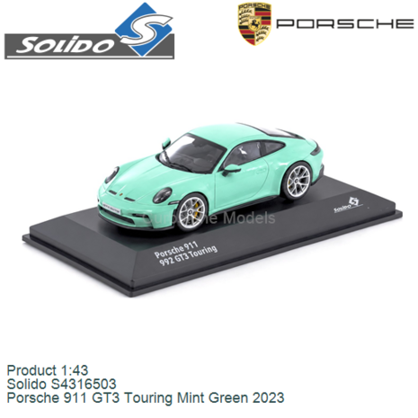 Product 1:43 | Solido S4316503 | Porsche 911 GT3 Touring Mint Green 2023