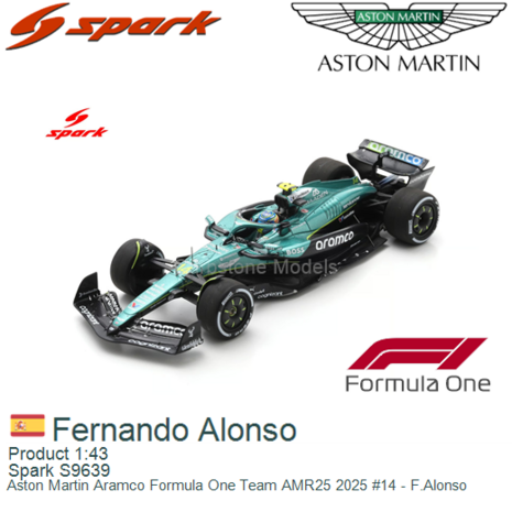 Product 1:43 | Spark S9639 | Aston Martin Aramco Formula One Team AMR25 2025 #14 - F.Alonso
