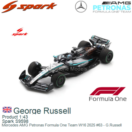 Product 1:43 | Spark S9598 | Mercedes AMG Petronas Formula One Team W16 2025 #63 - G.Russell