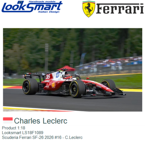 Product 1:18 | Looksmart LS18F1089 | Scuderia Ferrari SF-26 2026 #16 - C.Leclerc