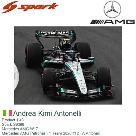 Product 1:43 | Spark S9396 | Mercedes AMG W17 | Mercedes-AMG Petronas F1 Team 2026 #12 - A.Antonelli