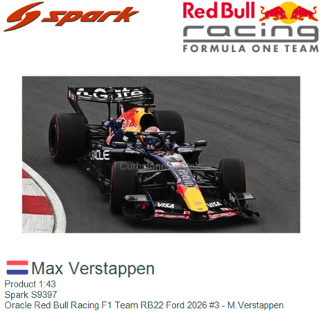 Product 1:43 | Spark S9397 | Oracle Red Bull Racing F1 Team RB22 Ford 2026 #3 - M.Verstappen