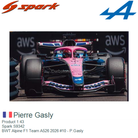 Product 1:43 | Spark S9342 | BWT Alpine F1 Team A526 2026 #10 - P.Gasly