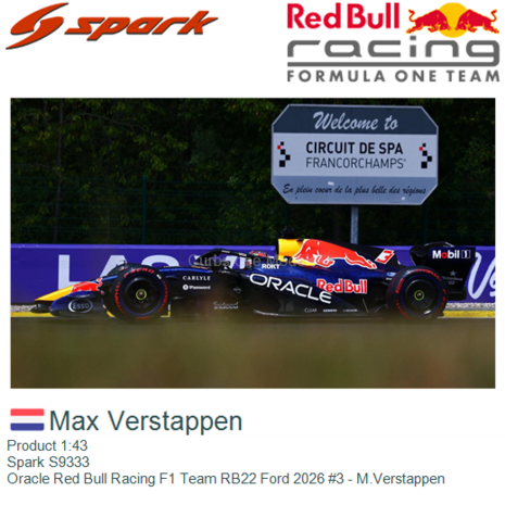 Product 1:43 | Spark S9333 | Oracle Red Bull Racing F1 Team RB22 Ford 2026 #3 - M.Verstappen