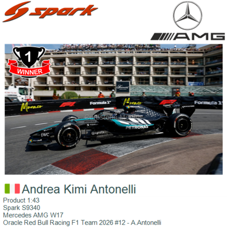 Product 1:43 | Spark S9340 | Mercedes AMG W17 | Oracle Red Bull Racing F1 Team 2026 #12 - A.Antonelli
