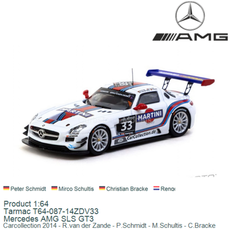 Product 1:64 | Tarmac T64-087-14ZDV33 | Mercedes AMG SLS GT3 | Carcollection 2014 - R.van der Zande - P.Schmidt - M.Schultis - 