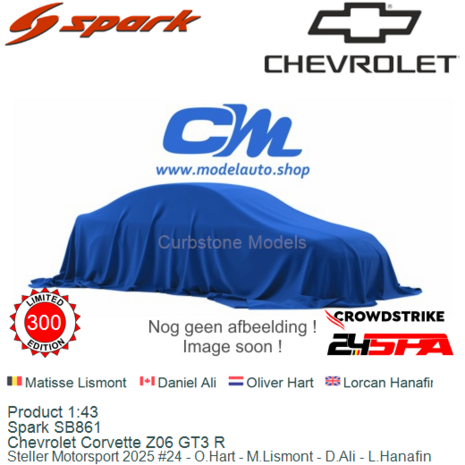 Product 1:43 | Spark SB861 | Chevrolet Corvette Z06 GT3 R | Steller Motorsport 2025 #24 - O.Hart - M.Lismont - D.Ali - L.Hanafi