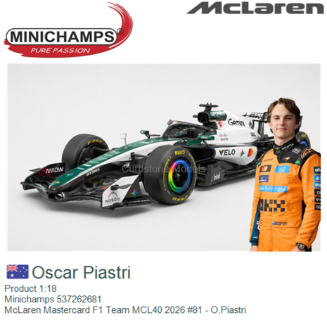 Product 1:18 | Minichamps 537262681 | McLaren Mastercard F1 Team MCL40 2026 #81 - O.Piastri