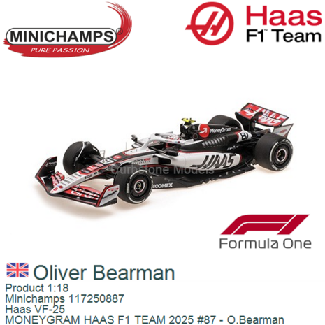 Product 1:18 | Minichamps 117250887 | Haas VF-25 | MONEYGRAM HAAS F1 TEAM 2025 #87 - O.Bearman