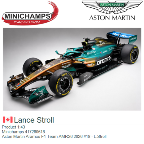 Product 1:43 | Minichamps 417260618 | Aston Martin Aramco F1 Team AMR26 2026 #18 - L.Stroll