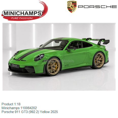 Product 1:18 | Minichamps 110064202 | Porsche 911 GT3 (992.2) Yellow 2025
