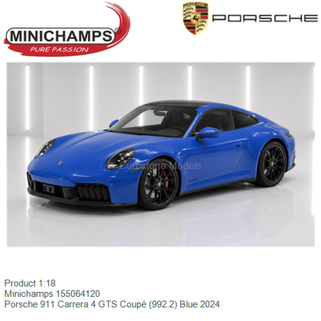 Product 1:18 | Minichamps 155064120 | Porsche 911 Carrera 4 GTS Coup&eacute; (992.2) Blue 2024