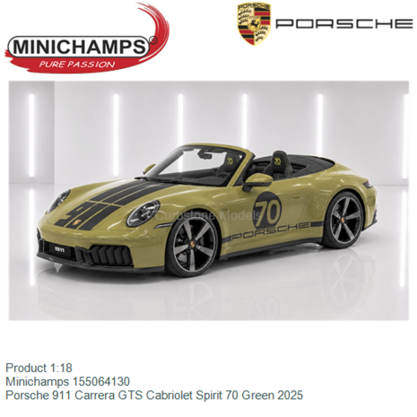 Product 1:18 | Minichamps 155064130 | Porsche 911 Carrera GTS Cabriolet Spirit 70 Green 2025