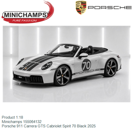 Product 1:18 | Minichamps 155064132 | Porsche 911 Carrera GTS Cabriolet Spirit 70 Black 2025