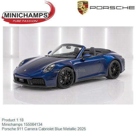Product 1:18 | Minichamps 155064134 | Porsche 911 Carrera Cabriolet Blue Metallic 2025