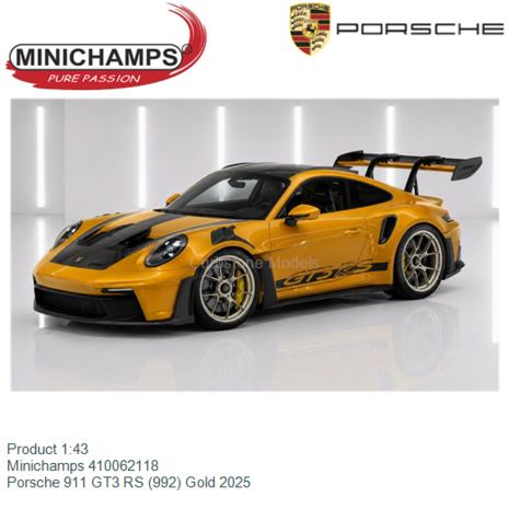 Product 1:43 | Minichamps 410062118 | Porsche 911 GT3 RS (992) Gold 2025