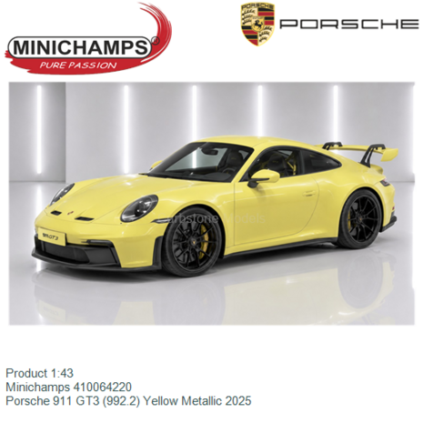 Product 1:43 | Minichamps 410064220 | Porsche 911 GT3 (992.2) Yellow Metallic 2025