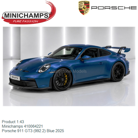 Product 1:43 | Minichamps 410064221 | Porsche 911 GT3 (992.2) Blue 2025
