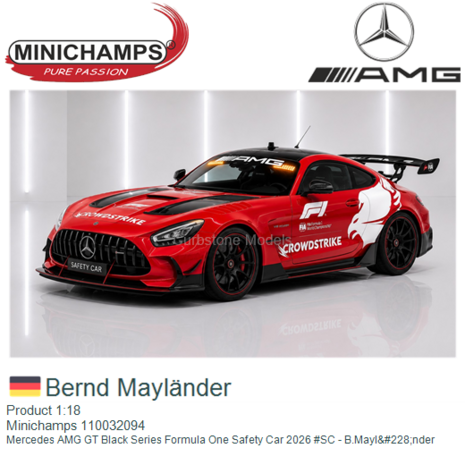 Product 1:18 | Minichamps 110032094 | Mercedes AMG GT Black Series Formula One Safety Car 2026 #SC - B.Mayländer
