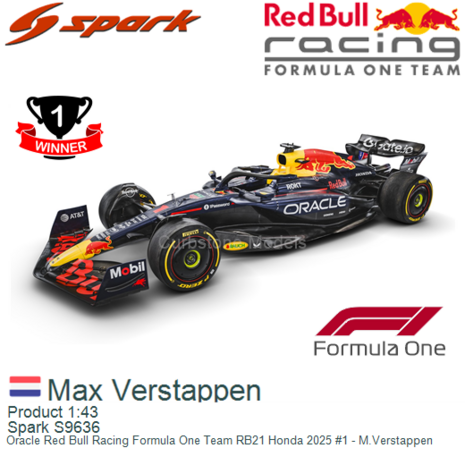 Product 1:43 | Spark S9636 | Oracle Red Bull Racing Formula One Team RB21 Honda 2025 #1 - M.Verstappen