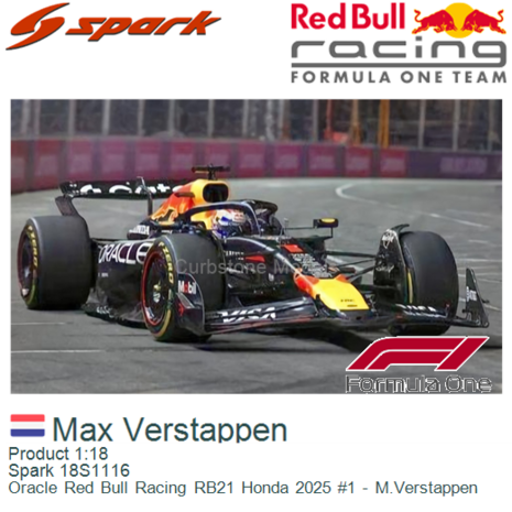 Product 1:18 | Spark 18S1116 | Oracle Red Bull Racing RB21 Honda 2025 #1 - M.Verstappen