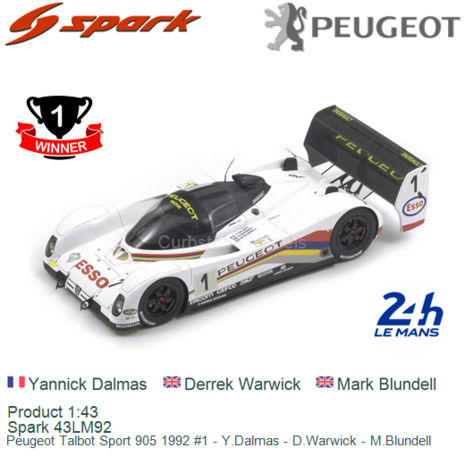 Product 1:43 | Spark 43LM92 | Peugeot Talbot Sport 905 1992 #1 - Y.Dalmas - D.Warwick - M.Blundell