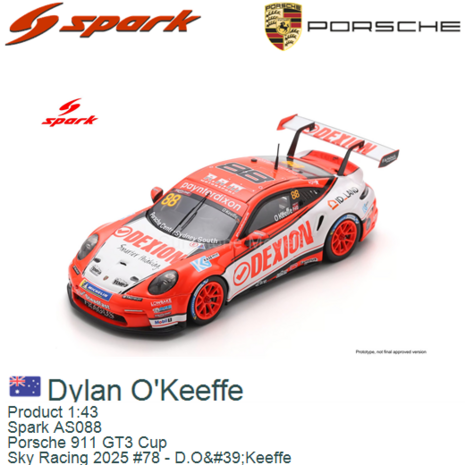 Product 1:43 | Spark AS088 | Porsche 911 GT3 Cup | Sky Racing 2025 #78 - D.O'Keeffe 