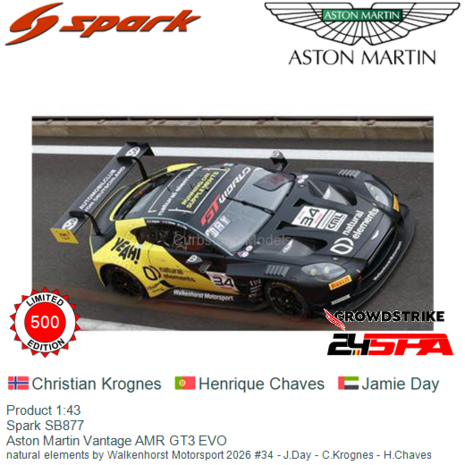 Product 1:43 | Spark SB877 | Aston Martin Vantage AMR GT3 EVO | natural elements by Walkenhorst Motorsport 2026 #34 - J.Day - C