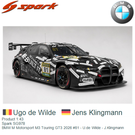 Product 1:43 | Spark SG978 | BMW M Motorsport M3 Touring GT3 2026 #81 - U.de Wilde - J.Klingmann