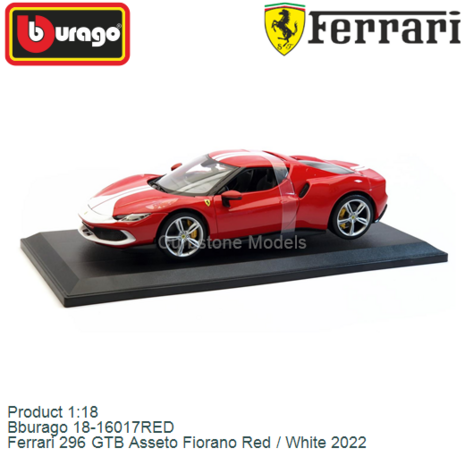 Product 1:18 | Bburago 18-16017RED | Ferrari 296 GTB Asseto Fiorano Red / White 2022