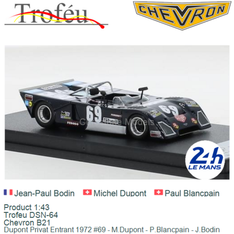 Product 1:43 | Trofeu DSN-64 | Chevron B21 | Dupont Privat Entrant 1972 #69 - M.Dupont - P.Blancpain - J.Bodin 