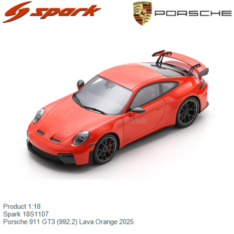 Product 1:18 | Spark 18S1107 | Porsche 911 GT3 (992.2) Lava Orange 2025