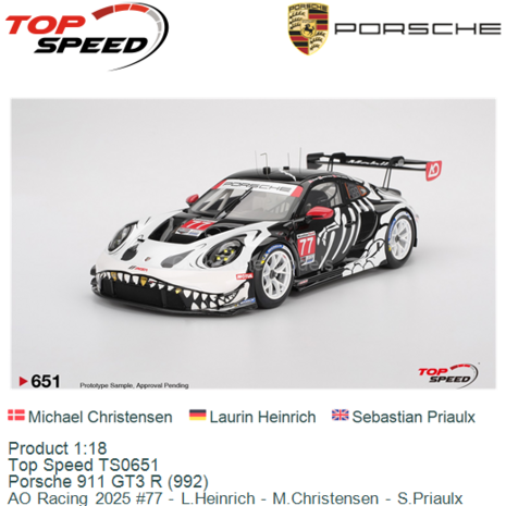 Product 1:18 | Top Speed TS0651 | Porsche 911 GT3 R (992) | AO Racing 2025 #77 - L.Heinrich - M.Christensen - S.Priaulx