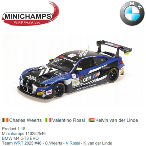 Product 1:18 | Minichamps 110252546 | BMW M4 GT3 EVO | Team WRT 2025 #46 - C.Weerts - V.Rossi - K.van der Linde