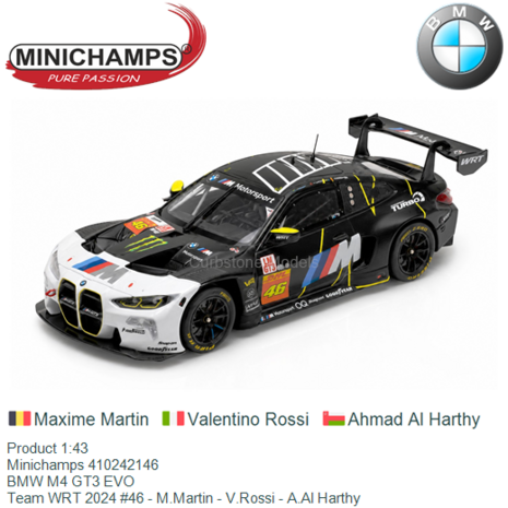 Product 1:43 | Minichamps 410242146 | BMW M4 GT3 EVO | Team WRT 2024 #46 - M.Martin - V.Rossi - A.Al Harthy