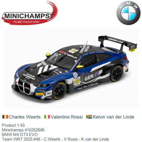 Product 1:43 | Minichamps 410252646 | BMW M4 GT3 EVO | Team WRT 2025 #46 - C.Weerts - V.Rossi - K.van der Linde