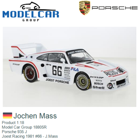 Product 1:18 | Model Car Group 18805R | Porsche 935 J | Joest Racing 1981 #66 - J.Mass