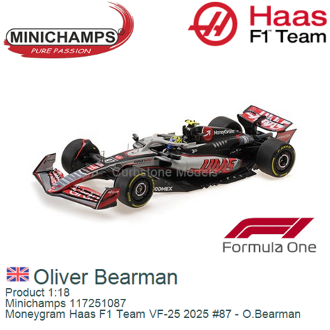Product 1:18 | Minichamps 117251087 | Moneygram Haas F1 Team VF-25 2025 #87 - O.Bearman
