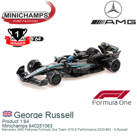 Product 1:64 | Minichamps 640251063 | Mercedes AMG Petronas Formula One Team W16 E Performance 2025 #63 - G.Russell