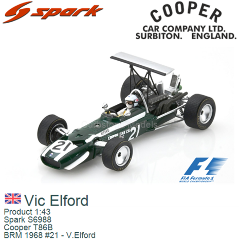 Product 1:43 | Spark S6988 | Cooper T86B | BRM 1968 #21 - V.Elford