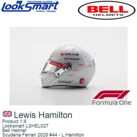 Product 1:5 | Looksmart LSHEL027 | Bell Helmet | Scuderia Ferrari 2025 #44 - L.Hamilton