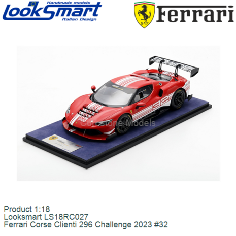 Product 1:18 | Looksmart LS18RC027 | Ferrari Corse Clienti 296 Challenge 2023 #32