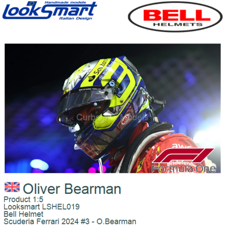 Product 1:5 | Looksmart LSHEL019 | Bell Helmet | Scuderia Ferrari 2024 #3 - O.Bearman
