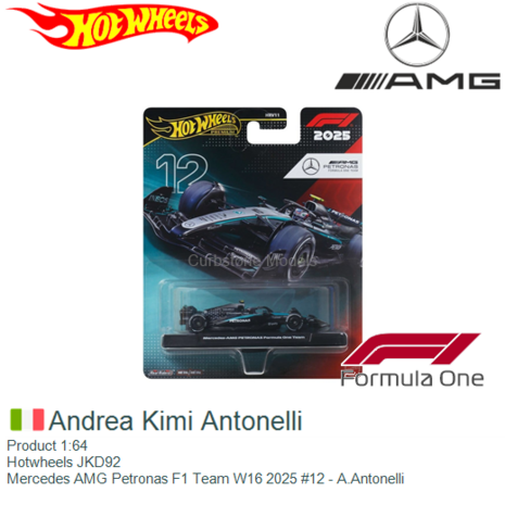 Product 1:64 | Hotwheels JKD92 | Mercedes AMG Petronas F1 Team W16 2025 #12 - A.Antonelli