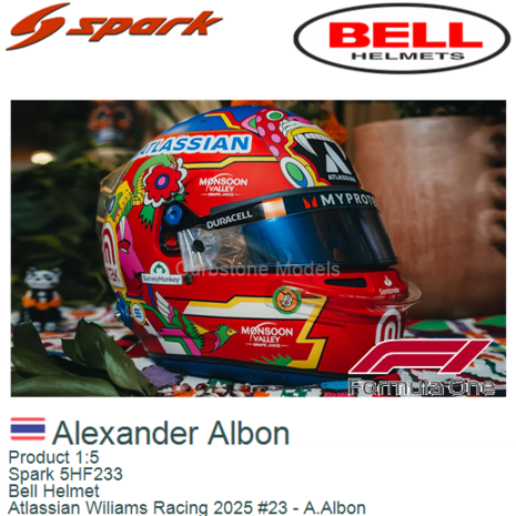 Product 1:5 | Spark 5HF233 | Bell Helmet | Atlassian Wiliams Racing 2025 #23 - A.Albon