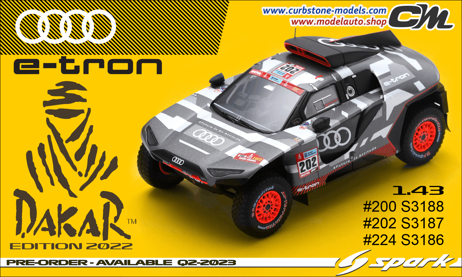 Afbeelding van modelauto - Spark S3186 Audi Q-RS Etron Dakar Rallye Car #224