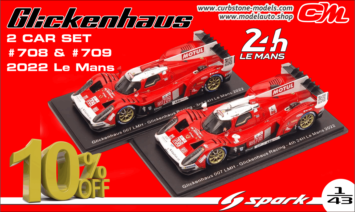 Glickenhaus 1:43 Spark 2 car set 2022 Le Mans 24 Hours Hypercar