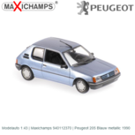 Modelauto 1:43 | Maxichamps 940112370 | Peugeot 205 Blauw metallic 1990 Modelauto 1:43 | Maxichamps 940112370 | Peugeot 205 Blauw metallic 1990