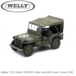 Militair 1:18 | Welly 18055GR | Willy Jeep MB Groen / Green 1942 Militair 1:18 | Welly 18055GR | Willy Jeep MB Groen / Green 1942