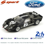 Modelauto 1:18 | Spark 18LM66 | Ford GT40 MkII Ford Motorsport 1966 #2 Modelauto 1:18 | Spark 18LM66 | Ford GT40 MkII Ford Motorsport 1966 #2